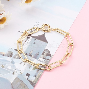 Brass Textured Paperclip Chain Anklets(AJEW-AN00416)-5