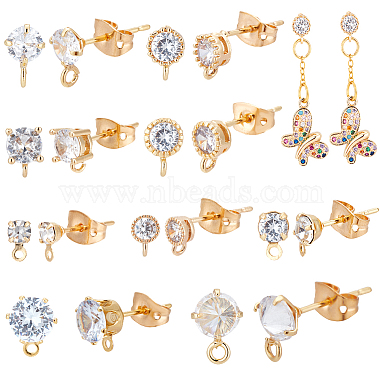 Golden Mixed Shapes Brass+Cubic Zirconia Stud Earring Findings