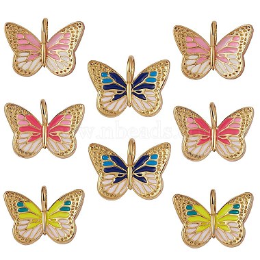 Real 18K Gold Plated Mixed Color Butterfly Brass+Enamel Pendants