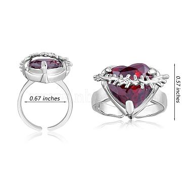 Red Heart Zirconia Ring Adjustable Gemstone Promise Ring Fashion Solitaire Love Eternity Open Ring Jewelry Gift for Women Mother's Day birthday Wedding Engagement(JR954A)-2