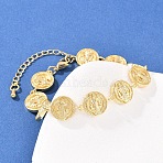 Flat Round with Saint Benedict Brass Link Chain for Women, Rack Plating, Long-Lasting Plated, Lead Free & Cadmium Free, Real 18K Gold Plated, 7-1/4 inch(18.5cm)(BJEW-K248-06A-G)