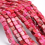 Dyed & Heated Natural Imperial Jasper Cube Beads Strands, Cerise, 6x6x6mm, Hole: 1mm, about 60pcs/strand, 15.3 inch(X-G-M273-02-6mm)