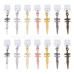 14Pcs 7 Colors Plastic Mobile Dustproof Plugs, with Alloy Sword Pendants, Mixed Color, 42mm, 2pcs/color(HJEW-HY00088)