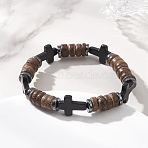 Cross Synthetic Turquoise Bracelets, with Natural Coconut Rondelle and Non-magnetic Synthetic Hematite, Mixed Color, Inner Diameter: 2-3/8 inch(6cm)(BJEW-JB13018)