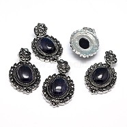 Synthetic Blue Goldstone Gothic Pendants, with Antique Silver Plated Zinc Alloy Rhinestone Findings, Oval, Lead Free & Nickel Free, Total Length: 47~48.5mm, Hole: 5x7mm, Oval Pendant: 39~40x27~27.5x7.5~9mm(G-F228-18E-FF)