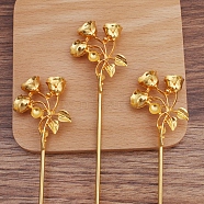 Iron Hair Stick Findings, with Alloy Cabochons Setting, Rose Flower, Golden, 154x33mm, Tray: 4mm and 7mm(OHAR-PW0001-265G)