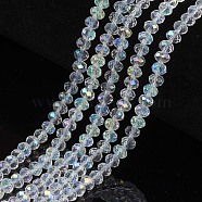 Electroplate Glass Beads Strands, Half Rainbow Plated, Faceted, Rondelle, Clear, 3x2mm, Hole: 0.8mm, about 150~155pcs/strand, 15~16 inch(38~40cm)(EGLA-A034-T2mm-L19)