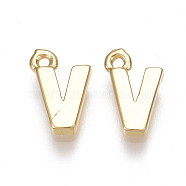 Brass Charms, Letter, Nickel Free, Real 18K Gold Plated, Letter.V, 8.5x5.5x1.5mm, Hole: 0.8mm(KK-S350-167V-G)