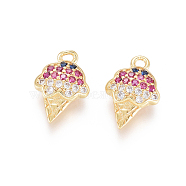 Brass Micro Pave Cubic Zirconia Charms, Long-Lasting Plated, Ice Cream, Golden, 13x8.5x2.5mm, Hole: 1.4mm(X-ZIRC-L093-23G)