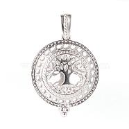 Alloy Diffuser Locket Pendants, with Magnetic, Flat Round with Tree, Platinum, 43x35x15.5mm, Hole: 7x4mm(PALLOY-Q331-31P)