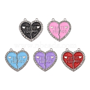 5 Sets 5 Colors Alloy Enamel Split Pendant, with Rhinestone, Broken Heart with Word Best Friend, Mixed Color, 31.5x30.5x2mm, Hole: 2mm, 1set/color(ENAM-YW0001-98)