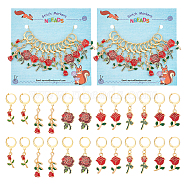 12Pcs 6 Style Valentine's Day Theme Alloy Enamel Rose Flower Charms Locking Stitch Markers, with Gold Tone 304 Stainless Steel Leverback Earring Findings, Crimson, 3.5~4.5cm, 2pcs/style(HJEW-PH01624)