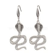 Alloy Dangle Earring, with Glass Beads and ABS Plastic 316 Surgical Stainless Steel Earring Hooks, Snake, Antique Silver & Stainless Steel Color, 67x27mm(EJEW-JE05940)