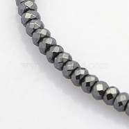 Electroplate Non-magnetic Synthetic Hematite Beads Strands, Faceted Rondelle, Black Plated, 3x2mm, Hole: 1mm, about 214pcs/strand, 15.7 inch(G-J208G-10)