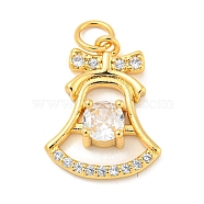 Rack Plating Brass Micro Pave Clear Cubic Zirconia Pendants, Long-Lasting Plated, with Jump Rings, Lead Free & Cadmium Free, Christmas Bell, Real 18K Gold Plated, 19x14x4mm, Hole: 4mm(KK-B093-24G)