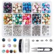 SUNNYCLUE DIY Stretch Bracelets Making Kits, Including Dyed Natural White Jade, Alloy Spacer Beads, Iron Beading Needles, Elastic Crystal Thread and Steel Scissors, Mixed Color, Jade Beads: 8mm, Hole: 1mm, 250pcs/set(DIY-SC0013-72)