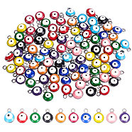 100Pcs 10 Colors 304 Stainless Steel Enamel Charms, Flat Round with Evil Eye, Stainless Steel Color, Mixed Color, 8.5x6x4mm, Hole: 1mm, 10pcs/color(STAS-NB0001-12)