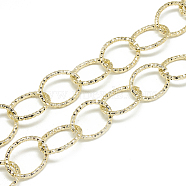 Aluminum Cable Chains, Textured, Unwelded, Oval, Light Gold, 24x19x2.3mm(CHA-S001-102)