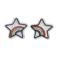 Computerized Embroidery Cloth Iron On Patches, Costume Accessories, Appliques, Star with Rainbow, Silver, 47.5x50.5x1mm(X-FIND-T030-121)