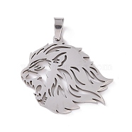 Hollow 201 Stainless Steel Pendants, Lion Charms, Stainless Steel Color, 30x34x2mm, Hole: 4x6mm(STAS-G273-07P)