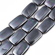 Electroplate Natural Freshwater Shell Beads Strands, Rectangle, Black, 15~16x10x3mm, Hole: 1mm, about 26pcs/strand, 16.14 inch(41cm)(SHEL-R049-027E)