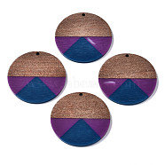 Resin & Walnut Wood Pendants, Flat Round, Marine Blue, 38x3mm, Hole: 2mm(RESI-S389-070A-A02)