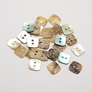 2-Hole Square Mother of Pearl Buttons, Akoya Shell Button, Tan, 10x10x1mm, Hole: 1.5mm, about 720pcs/bag(SHEL-N033-04)