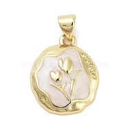 Rack Plating Brass Enamel Pendants, Long-Lasting Plated, Cadmium Free & Lead Free, Real 18K Gold Plated, Oval with Tulip Charm, White, 20.2x16x4mm, Hole: 5x3.5mm(KK-Z064-02G-02)