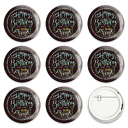 Tinplate Brooch, with Plastic Bottom & Iron Pin, Flat Round, Colorful, Birthday Themed Pattern, 58x4mm, 9pcs/set(JEWB-WH0012-029)