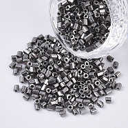 8/0 Two Cut Glass Seed Beads, Hexagon, Metallic Colours, Dark Gray, 2.5~3x2.5mm, Hole: 0.9mm, about 15000pcs/bag(SEED-S033-03A-04)