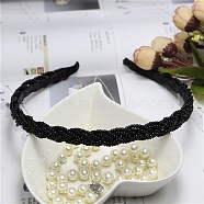 Plastic Pearl Beaded Hair Bands, Fine Headband, Fashionable Hair Accessories, Black, 140x125mm(PW-WG46126-01)