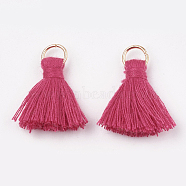 Polycotton(Polyester Cotton) Tassel Pendant Decorations, with Iron Findings, Light Gold, Deep Pink, 20~30x7~8mm, Hole: 5mm(X-FIND-S280-07)