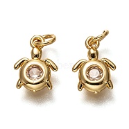 Brass Micro Pave Clear Cubic Zirconia Charms, Long-Lasting Plated, with Jump Rings, Tortoise, Real 18K Gold Plated, 11x7x2mm, Jump Ring: 4x1mm, 2mm Inner Diameter(ZIRC-B002-25G)