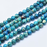 Natural Imperial Jasper Beads Strands, Dyed, Round, Steel Blue, 8mm, Hole: 1mm, about 49pcs/strand, 15.7 inch(X-G-A175B-8mm-03)
