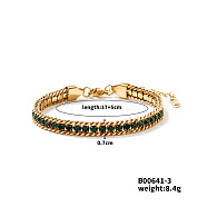 Sparkling European Style Stainless Steel Emerald Rhinestone Chain Bracelets for Women, Golden, 6-3/4 inch(17cm)(CU3590-3)