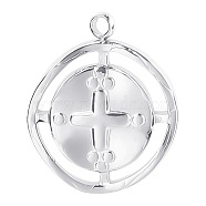Stainless Steel Pendants, Flat Round with Cross, Stainless Steel Color, 17x14mm, Hole: 1mm(RELI-PW0002-04P)