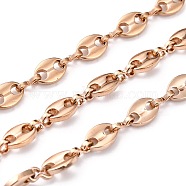 Ion Plating(IP) 304 Stainless Steel Coffee Bean Chain, Unwelded, with Spool, Rose Gold, 7.5x5.5x1.5mm, 32.8 Feet(10m)/roll(CHS-H031-04RG)