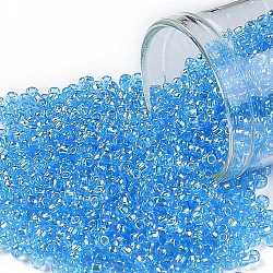 TOHO Round Seed Beads, Japanese Seed Beads, (163) Transparent AB Aqua, 11/0, 2.2mm, Hole: 0.8mm, about 5555pcs/50g(SEED-XTR11-0163)