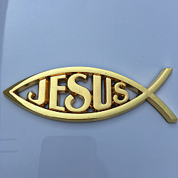 Waterproof 3D Jesus Fish ABS Plastic Self Adhesive Sticker, Car Sticker Decals, DIY Car Decoration, Word, 140x45mm(RELI-PW0001-096A-01)