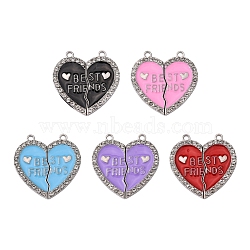 5 Sets 5 Colors Alloy Enamel Split Pendant, with Rhinestone, Broken Heart with Word Best Friend, Mixed Color, 31.5x30.5x2mm, Hole: 2mm, 1set/color(ENAM-YW0001-98)