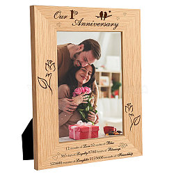 Natural Wood Photo Frames, for Tabletop Display Photo Frame, Rectangle with Word, Flower Pattern, 152x102mm(DIY-WH0247-020)