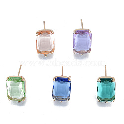 K9 Glass Stud Earring Findings, with Light Gold Plated Brass Pins and Vertical Loops, Rectangle, Cadmium Free & Lead Free, Mixed Color, 17x10mm, Hole: 1.6mm, Pin: 0.8mm(GLAA-N038-50)