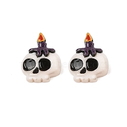 Halloween Theme Opaque Resin Cabochons, Skull, 15x12x6.5mm(CRES-M037-07G)