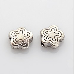 Tibetan Style Alloy Beads, Lead Free & Nickel Free & Cadmium Free, Star, Antique Silver, about 7mm long, 7mm wide, 2.5mm thick, hole: 1.5mm(LF10690Y-NF)