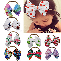 Nylon Elastic Baby Headbands, for Girls, Hair Accessories, Bowknot, Mixed Color, 140x110mm(OHAR-S197-060)