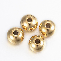 Ion Plating(IP) 304 Stainless Steel Beads, Round, Golden, 8x7.5mm, Hole: 2mm(X-STAS-H394-05G)