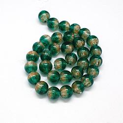 Handmade Two Tone Gold Sand Lampwork Round Beads Strands, DarkSea Green, 12mm, Hole: 2mm; about 33pcs/strand, 15.7inches(LAMP-O007-01F)