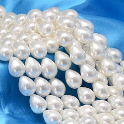Teardrop Shell Pearl Bead Strands, White, 16x12mm, Hole: 1.2mm, about 26pcs/strand, 15.74 inch(BSHE-L015-12x16-01)