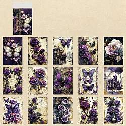 15 Styles Gothic Style Rose Flower Scrapbooking Paper Pads, for DIY Scrapbooking, Purple, 140x100x0.3mm, 30pcs/set(DIY-H171-01D)