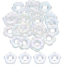 ARRICRAFT Transparent Acrylic Bead Frame, AB Color Plated, Flower, Clear, 26x27x5mm, Hole: 1.6mm, 60pcs/box(TACR-AR0001-09)